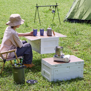 Caja de almacenaje para camping 3 en 1 con patas plegables Blanco 59,2x36,3x32,8cm