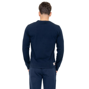 Camiseta de algodón elástico de manga larga con logo grande "Basic" para hombre