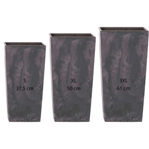 Pack 3 macetas altas de plastico en color antracita con deposito.