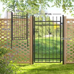 Puerta de Jardín 147,5x89 cm Puerta para Valla de Barra de Acero Galvanizado con Asa Cerradura y 3 Llaves para Exterior Patio Negro