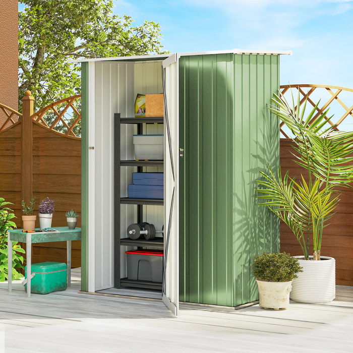 Caseta de Jardín 1,07 m² 142x86x189 cm Cobertizo Exterior Metálico con Puerta Cerradura y Orificios de Drenaje para Almacenamiento de Herramientas Verde Claro