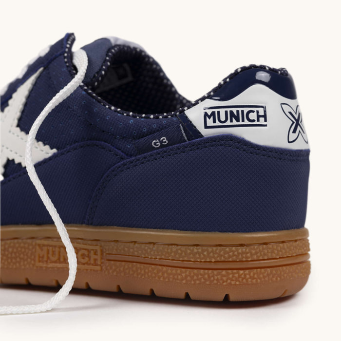 Zapatilla de Fútbol Sala Infantil Azul Marino y Blanca MUNICH G-3 KID 452