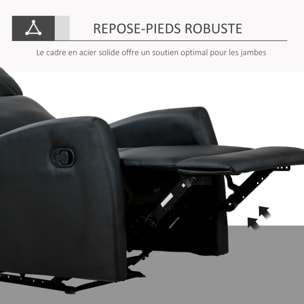 Fauteuil de relaxation inclinable 170° avec repose-pied ajustable revêtement synthétique noir