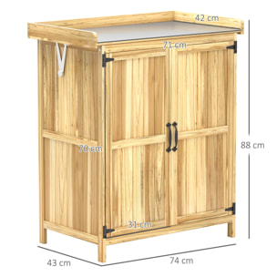 Armario de Exterior de Madera, Caseta de Jardín Exterior con Techo Abatible de Acero Inoxidable, Estante, 2 Puertas, Cobertizo de Jardín para Almacenamiento Herramientas, 74x43x88 cm, Natural