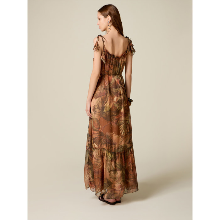 Oltre - Vestito lungo in chiffon misto seta - Marrone