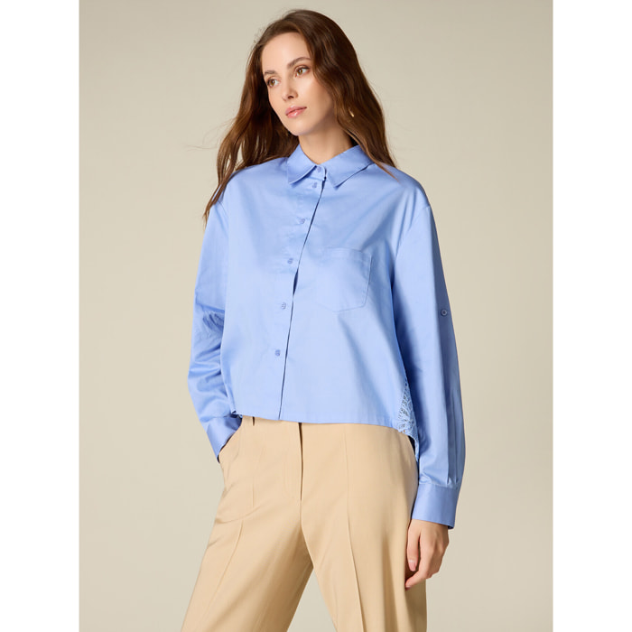 Oltre - Camisa boxy con espalda de encaje - Light - blue