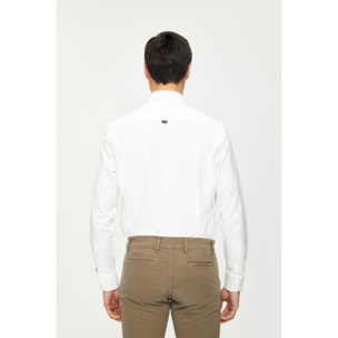 Camicia Uomo 1 Bottone Button Down Slim Oxford Lavato Unito Bianco