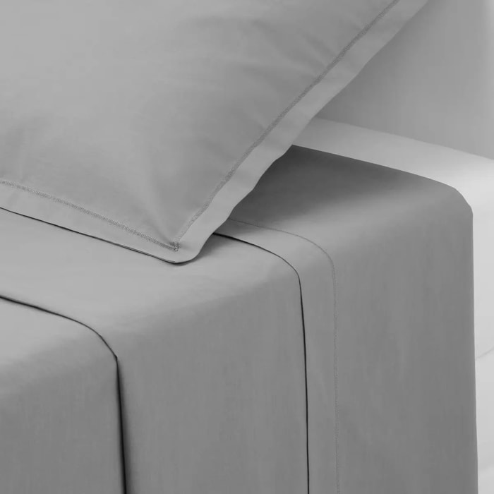 Drap plat percale gris 180x290cm