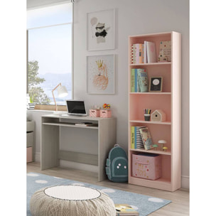 Libreria Pomona, Mobile portalibri alta a 5 ripiani, Scaffale da ufficio o cameretta, Scaffale moderno con scomparti, cm 52x25h80, Rosa