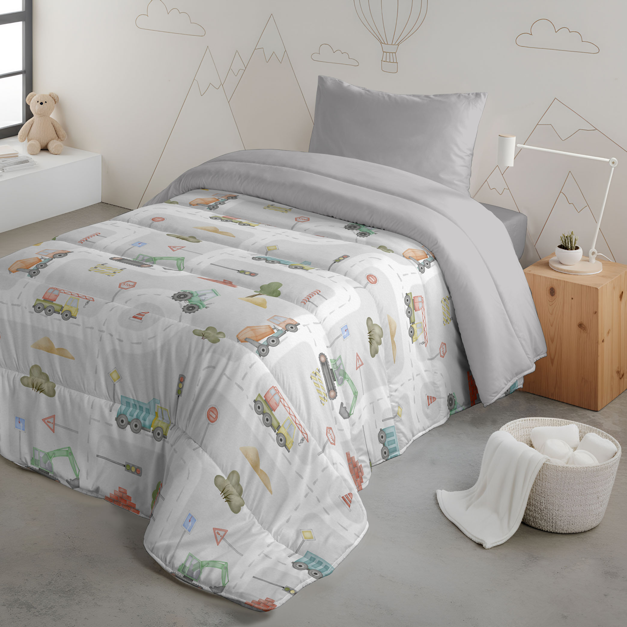 Cool Kids - Edredón Nórdico Estampado - Infantil - 100% Algodón - 200 gr/m² con Tacto Pluma - Road