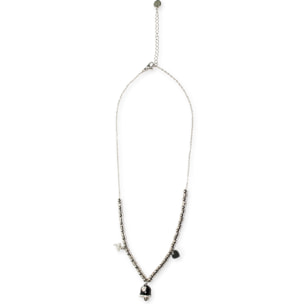 Collana in acciaio silver a sfere con charms nero e strass