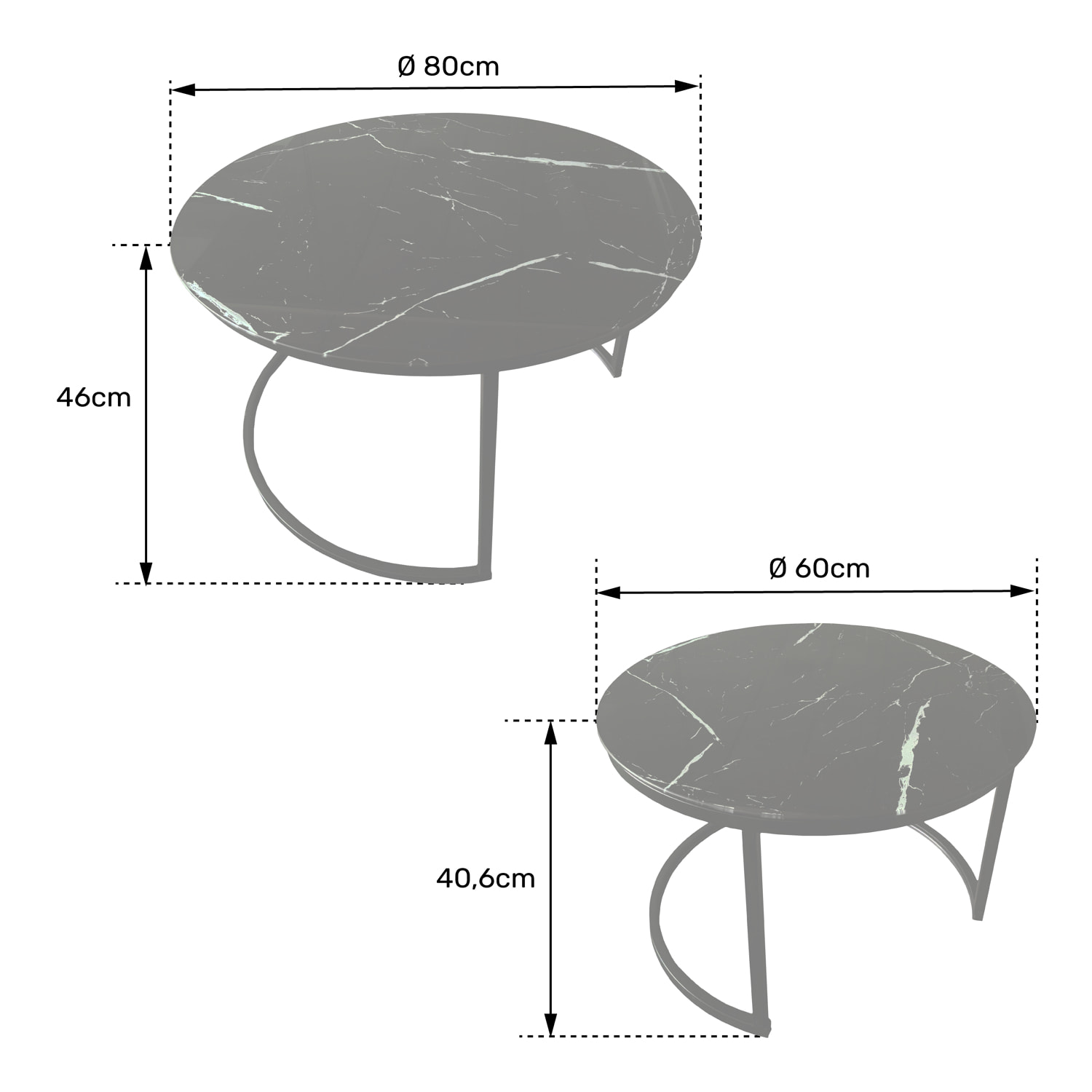 Lot de 2 tables basses gigognes en verre effet marbre blanc VIOLETTE