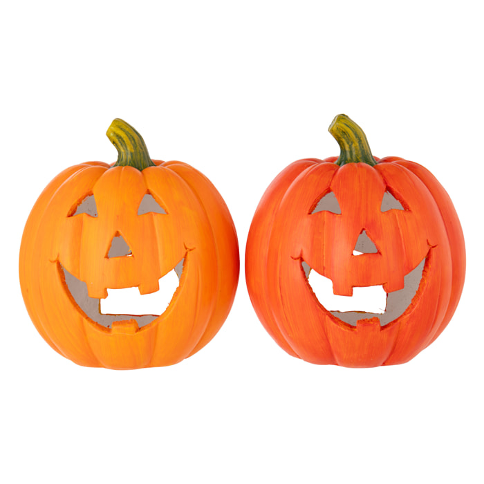 J-Line décoration Citrouille - céramique - orange - 2 pcs