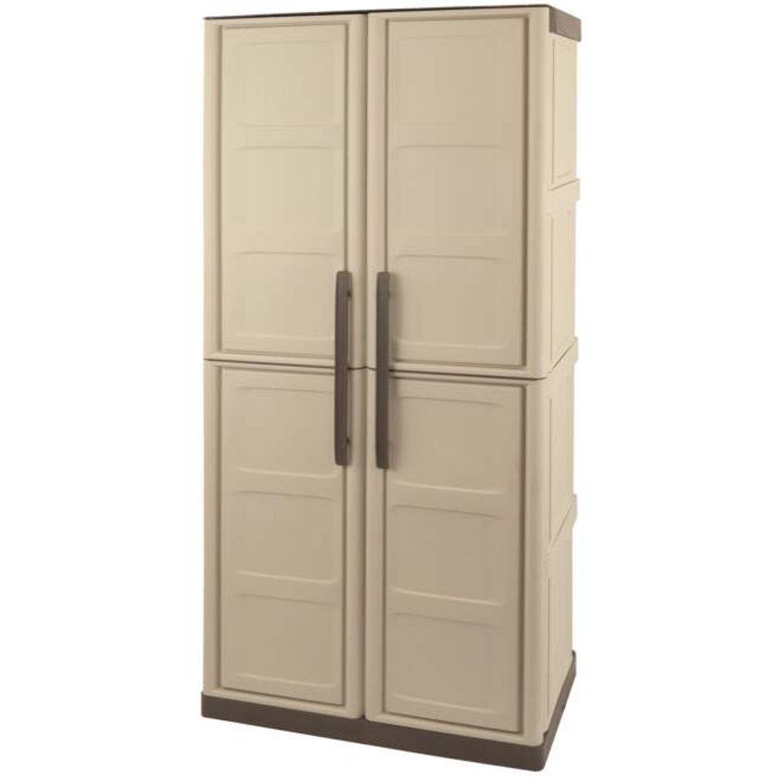 Armadio portascope da esterno o interno, Mobile a 2 ante e 3 ripiani in polipropilene, 100% Made in Italy, cm 70x39h165, colore Beige