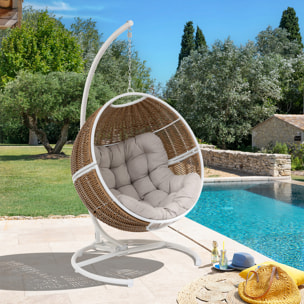 Fauteuil œuf suspendu "Orbiana" taupe en acier traité en epoxy