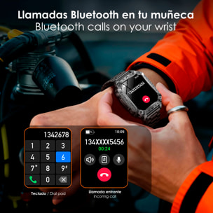 Smartwatch QS86. Con llamadas BT, batería de larga duración, modos de salud y deporte. Linterna y luz roja con aviso SOS sonoro.