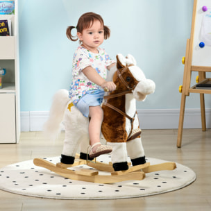 Caballo Balancín para Niños de +3 Años Caballo de Juguete con Música Sonido y Función de Cola Mover la Cola Carga 30 kg 68x26x62 cm Marrón