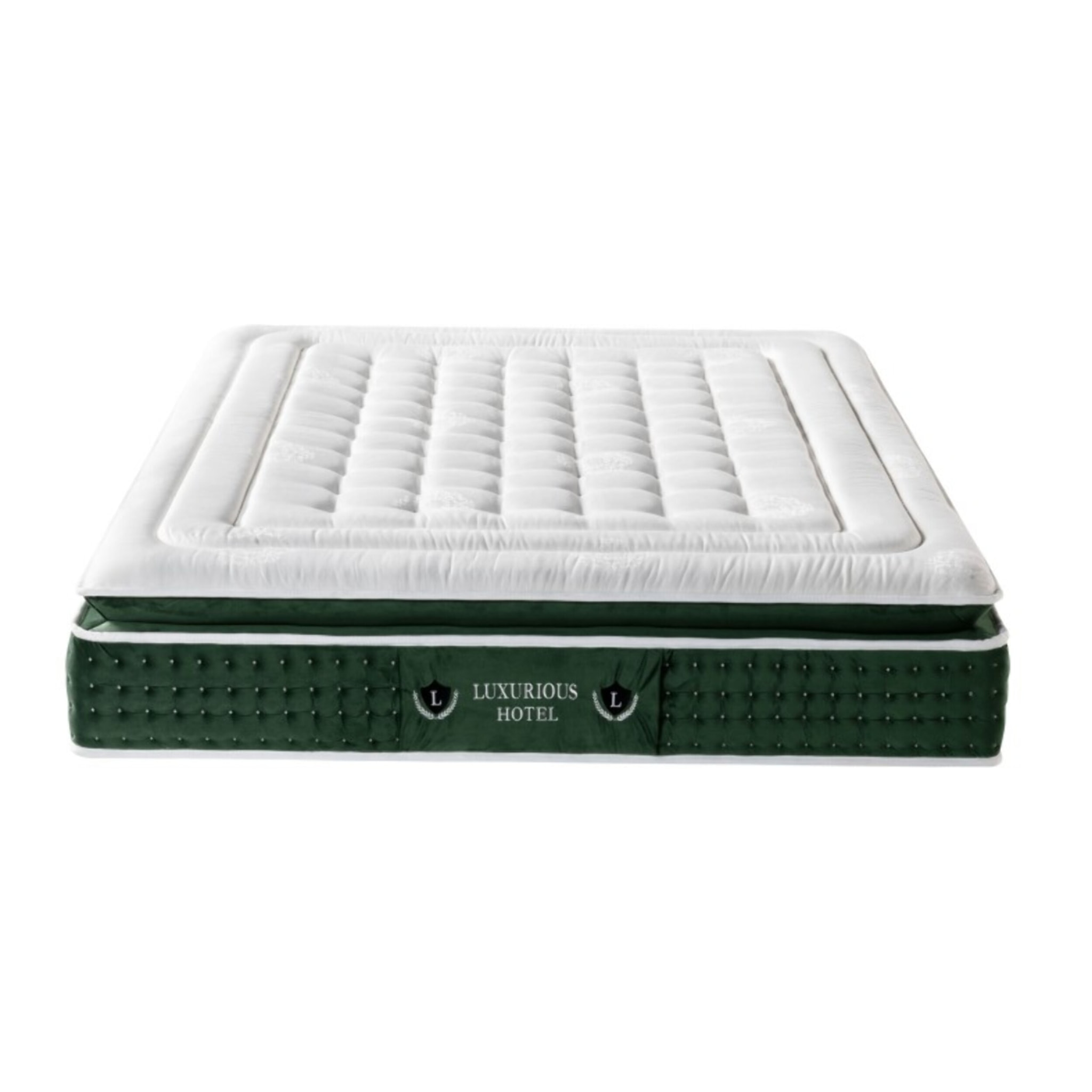 Ensemble matelas Emeraude & sommier déco| 33 cm | Mémoire de forme, gel et ressorts ensachés | Cadre à lattes | Simili cuir | Gris