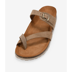 Sandalias de dedo arena en piel con suela de corcho