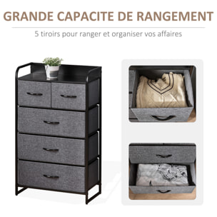 Commode meuble de rangement 5 tiroirs pliables en tissu 58 x 29 x 99 cm gris