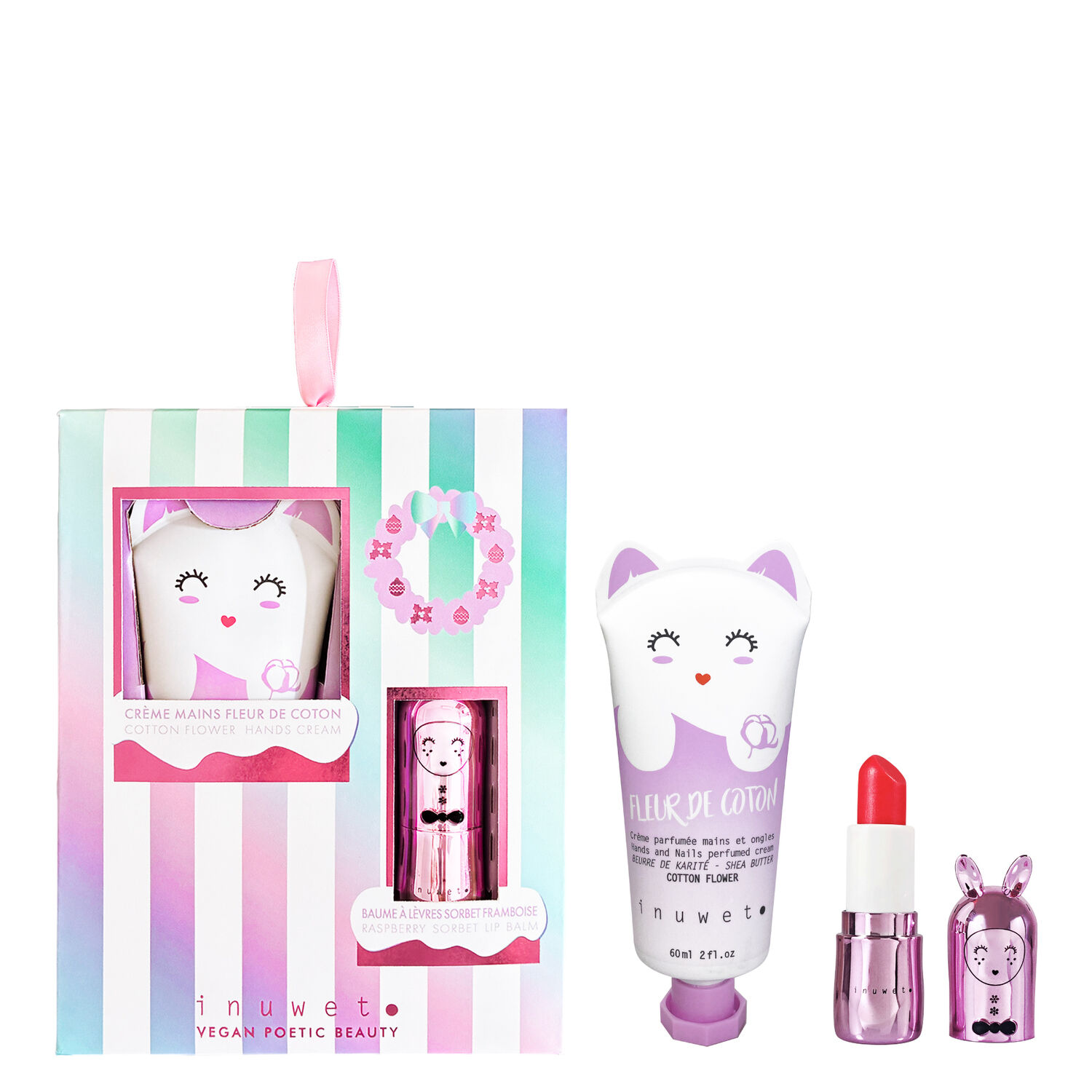Rainbow - Coffret Crème Mains Fleur de Coton 60ml + Baume à Lèvres Sorbet Framboise