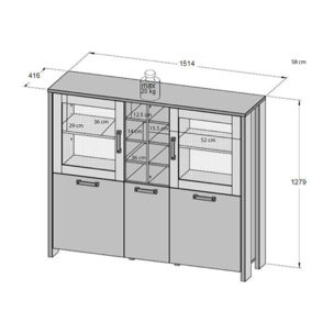 Buffet en bois avec 2 portes vitrées L151cm effet bois vieilli - FRED