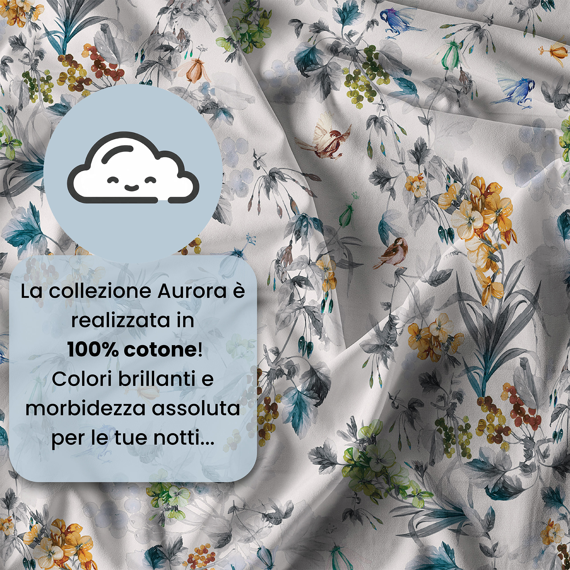 PARURE COPRIPIUMINO MATRIMONIALE AURORA STAMPA DIGITALE -100% cotone Made in Italy