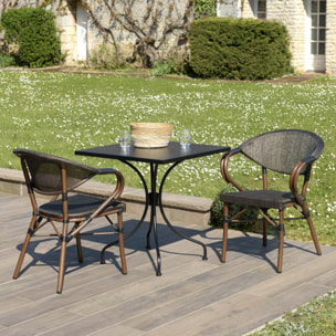 VIANNEY - nsemble de jardin en acier table 70x70cm et 2 chaises marron