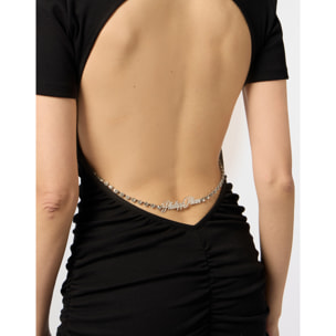 PHILIPP PLEIN Open Back Maxi T-Shirt Dress Signature Pendant Signature