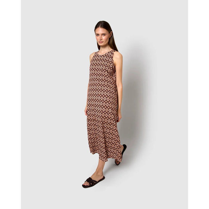 Vestido largo tirantes crepe tara burdeos