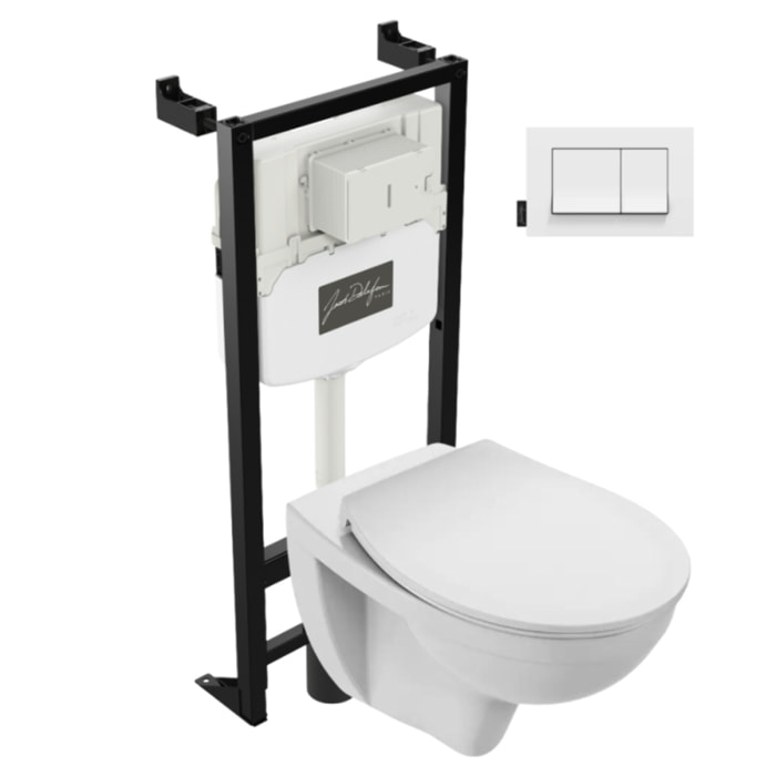 Pack cuvette WC suspendu sans bride Patio avec abattant + bâti support + plaque