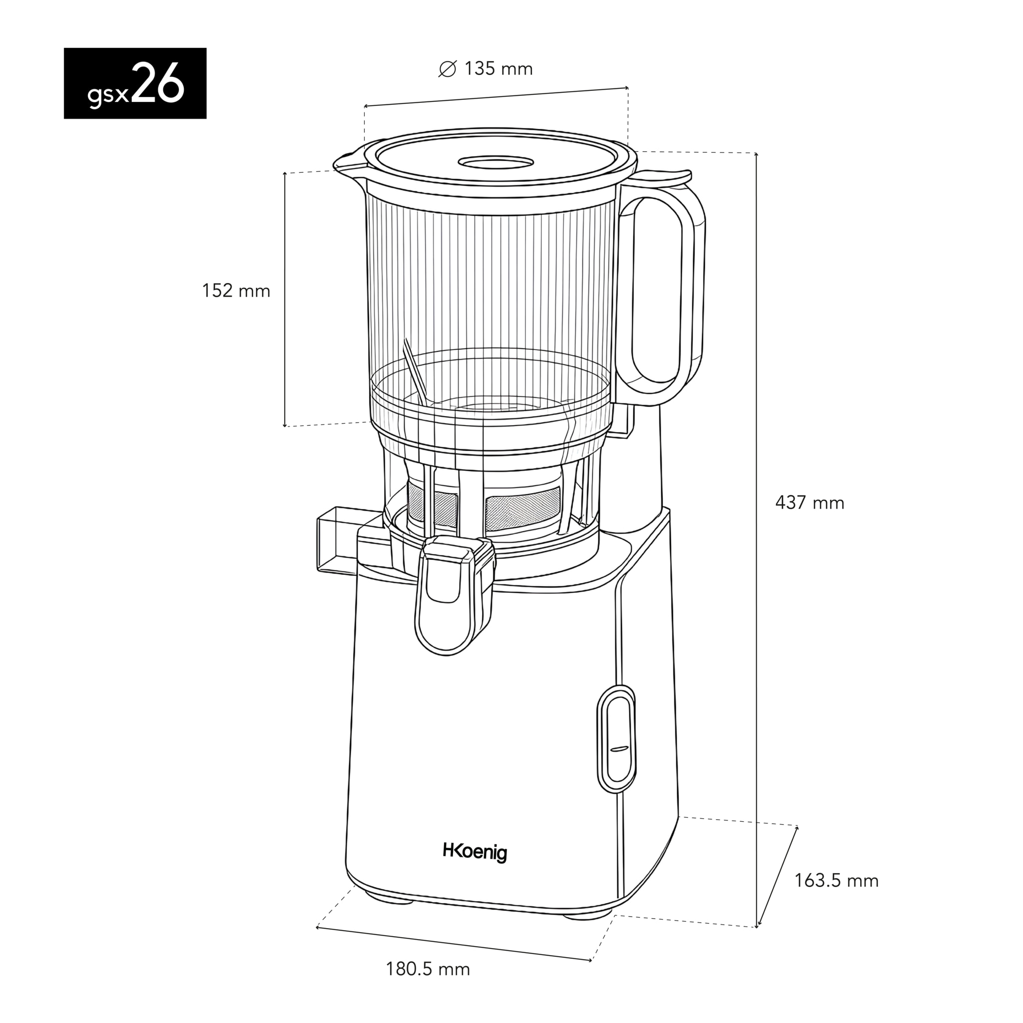Extractor Slow Juicer H.Koenig GSX26 con apertura ancha