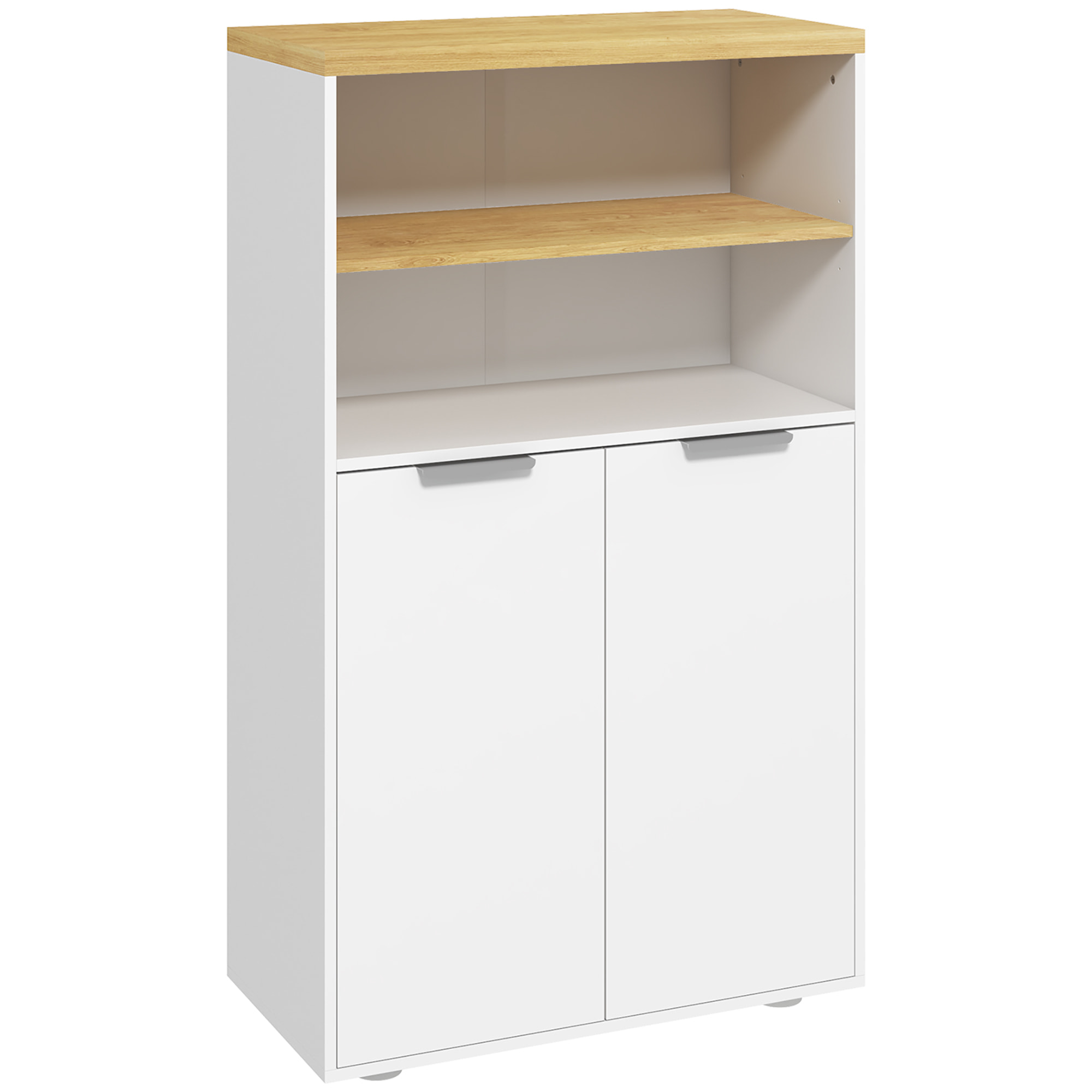 Meuble bas salle de bain - 2 portes, étagère, 2 niches - dim. 60L x 30l x 102H cm - blanc bois clair