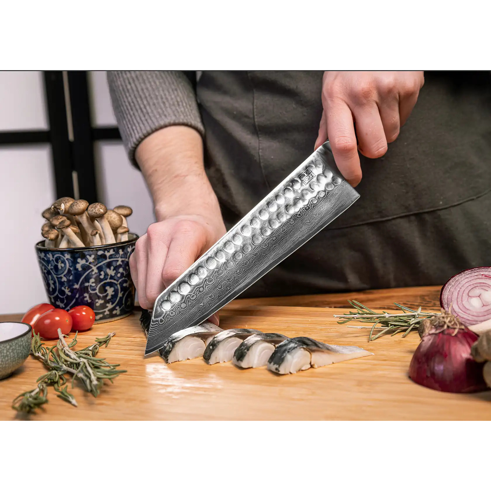 Cuchillo cocinero martillado "Kiritsuke" - 210mm - Colección Bunka Damascus
