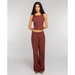 Pantalón largo recto con pinzas y tiro bajo de mujer