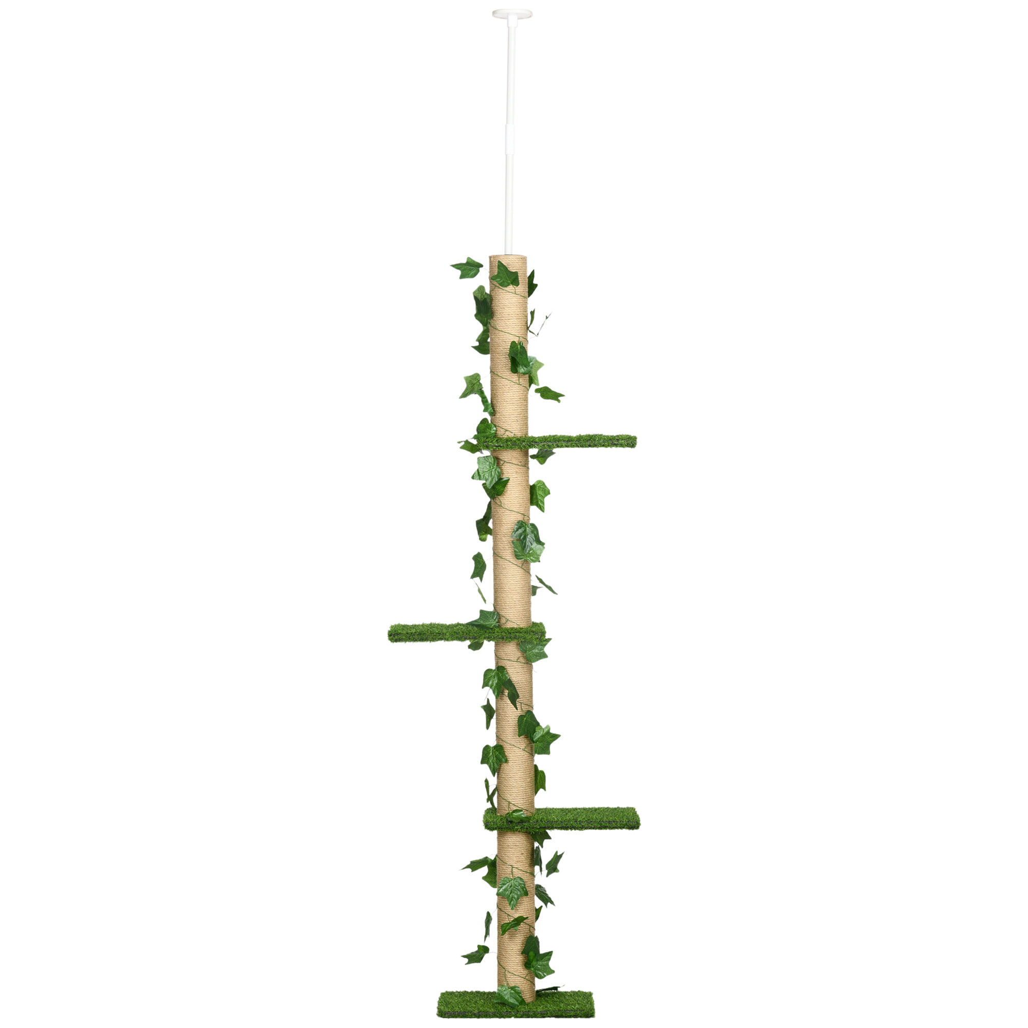 Arbre à chat poteau à griffer design hauteur réglable dim. 37L x 21l x 202- 242H cm 4 niveaux beige vert