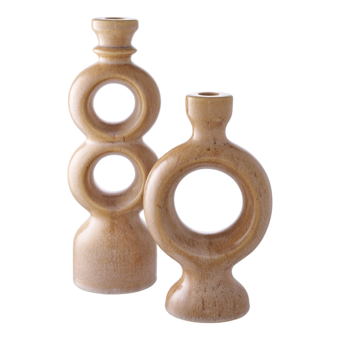 Portacandela in ceramica marrone alto 10x9x30 cm