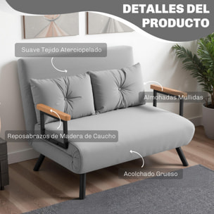 Sofá Cama de 2 Plazas 4 en 1, Sofá Cama Plegable Tapizado en Terciopelo con Respaldo Ajustable de 5 Niveles y Almohadas Acolchadas, para Oficina, Dormitorio, Salón, 102x73x81 cm, Gris Claro