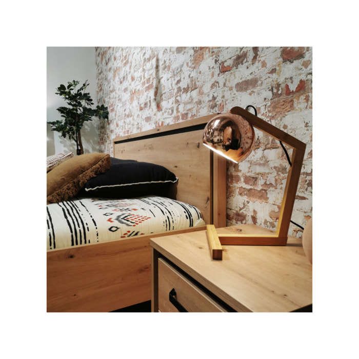 Lampe à poser en métal cuivré et pied en bois - GLOBE