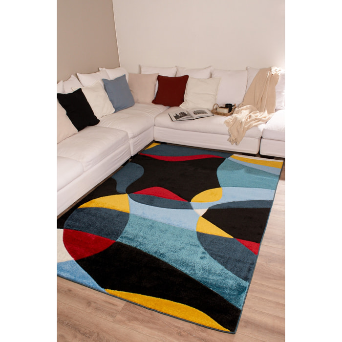 MILANO - Tapis motif abstrait poils en relief multicolore