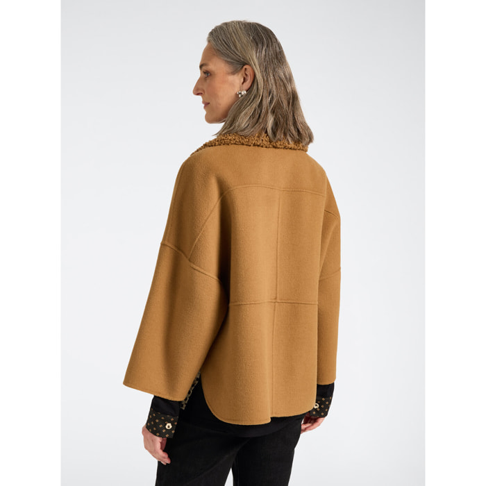 Elena Mirò - Giaccone misto lana chiusura asimmetrica - Beige