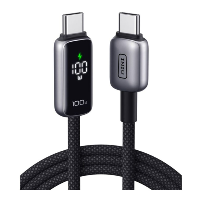 Câble de charge INIU vers USB-C 100W affichage digital noir