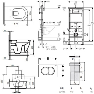 Pack WC Bati-support Geberit UP100 + WC sans bride Livea Bello + Abattant softclose + Plaque Blanc alpin ( Livea BelloGeb1)