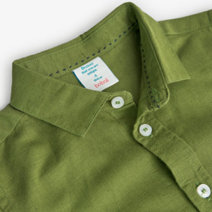 Camisa larga niño, lino estampada lisa, verde militar
