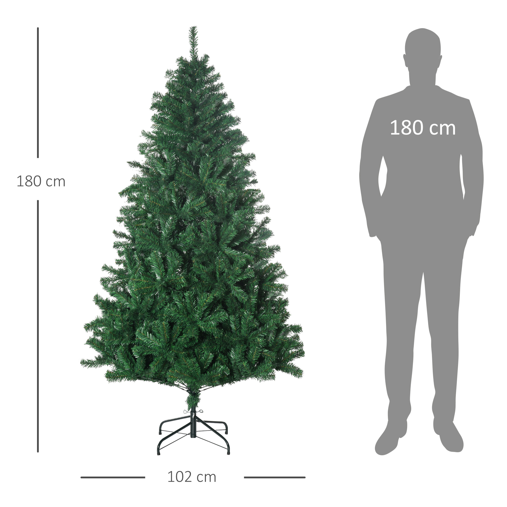 árbol de Navidad con 1492 Ramas de PVC Metal PE 180cm Verde