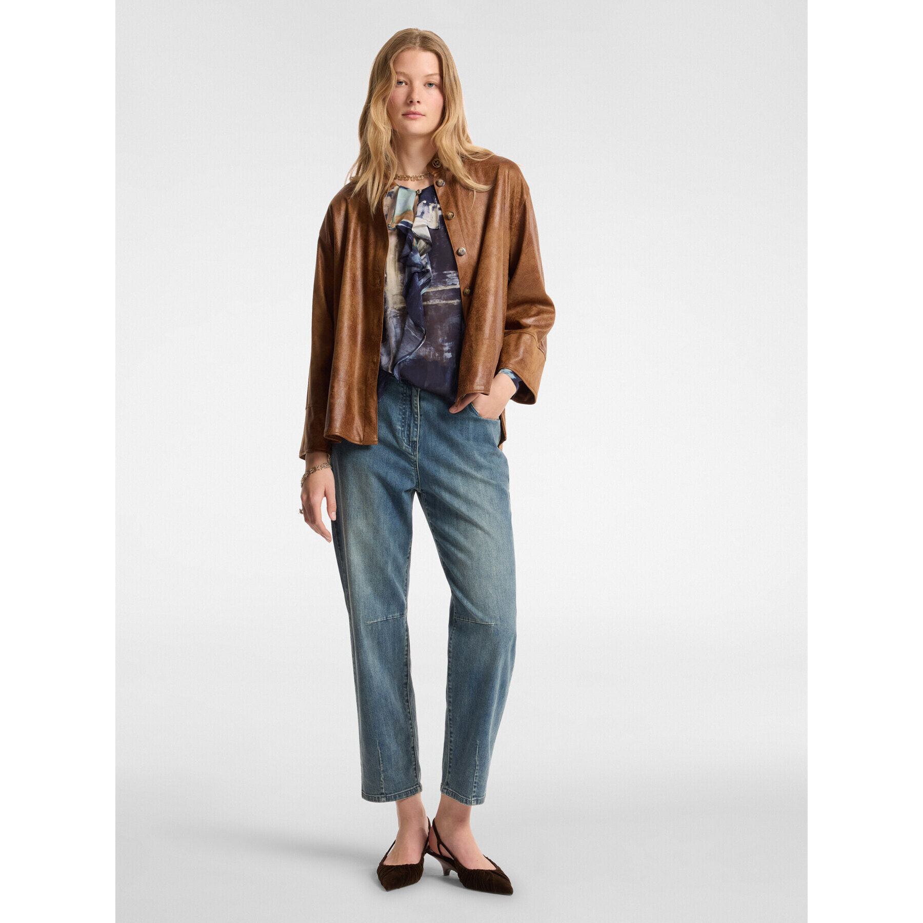 Elena Mirò - Camisa de tela con efecto vintage - Marrón