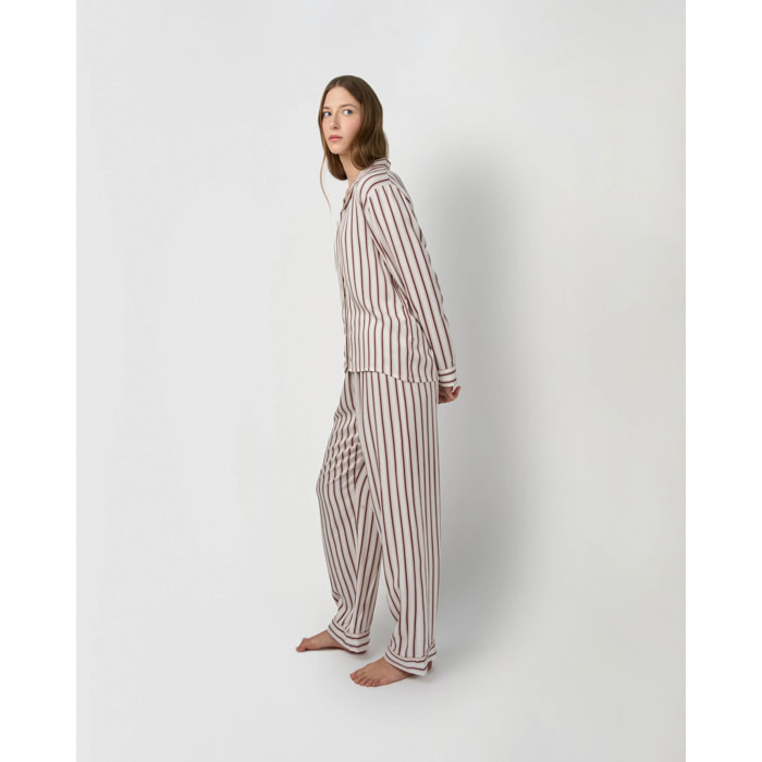 Pigiama lungo a camicia in viscosa a righe talu rosa