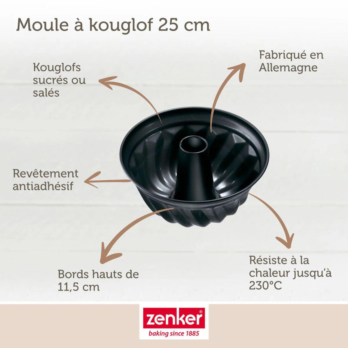 Lot comprenant avec 1 moule à kouglof 25 cm, 1 spatule Zenker et 2 bols à mixer en inox Fackelmann