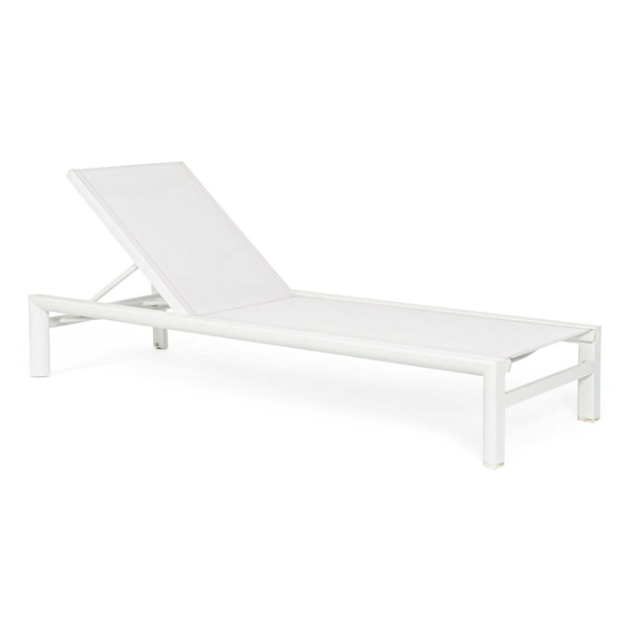 Lettino da giardino SKIPPER NEW con ruote, struttura in alluminio bianco e textilene