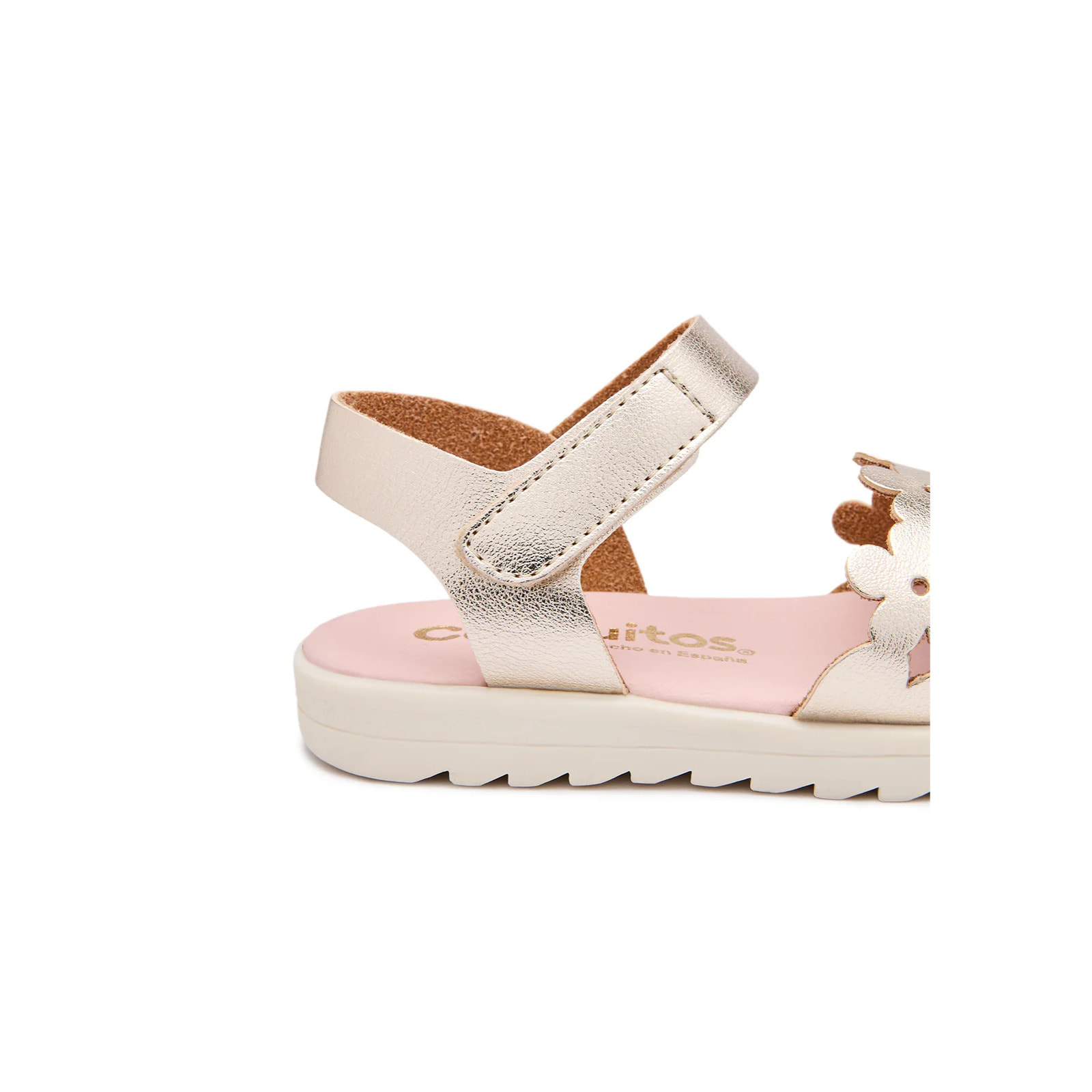 Sandalias de Niña Doradas Brillantes con Corte Floral